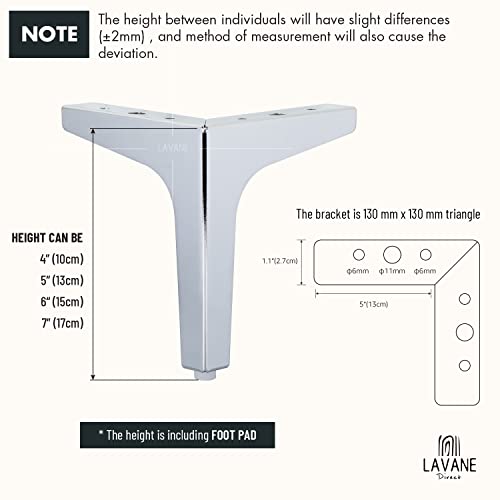 La Vane L:1207022-03-100/F32 4 Inch Metal Furniture Legs, La Vane Set Of 4 Modern Iron Diamond Triangle Furniture Feet Diy Replacement Chrome thumb #4