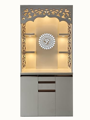 Alpine Willow Mandir for Home Big Size with LEDs and Storage, 3x7 Ft, Full Size Mandir for Home, Wooden Temple, Large Puja Ghar, Pooja Unit, Storage C
