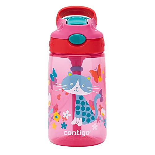 Contigo Gizmo Flip Autospout Kids Water Bottle with Flip Straw, BPA Free Drinks Bottle for Children, Leakproof Flask, Ideal for School and Sports, 420 ml, Cherry with Cat