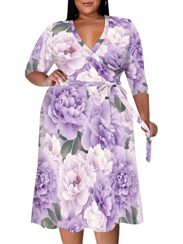 Image of PinkPatty Women's Plus Size Maxi Dress Print 3 /4 Sleeves V Neck Party Sundress Wedding Guest Dresses