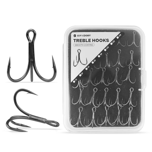 4X Strong Treble Fishing Hooks – PTFE(Super Slide)/Matte Tin Coating, Thick Wire (Size 1#,2#,4#,6#,8#,10#,12#,14#), 20/25/35pcs/Box