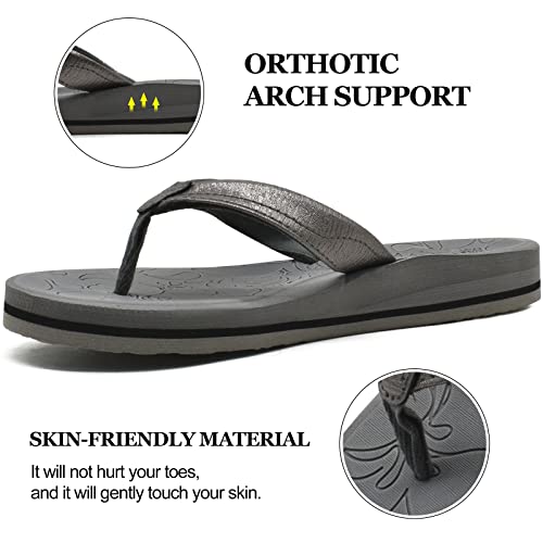 Oncai Flip Flops For Women Yoga Mat Non-Slip Thong Sandals Summer Beach Slippers With Arch Support Grey Size 8 #TOP3