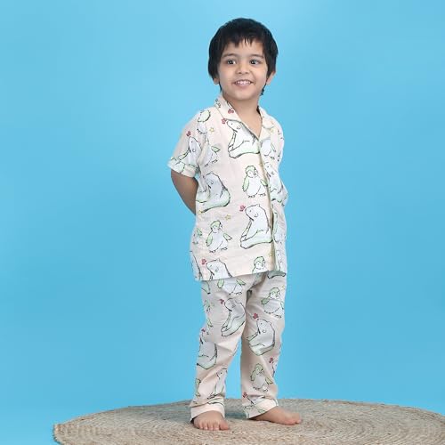 Image of POLKA TOTS 100% Pure Cotton Half Sleeve Night Suit for Kids, Girls & Boys | Cotton Pyjama Set | Unisex Night Dress for Children | Night Suit for Girls |Sleepwear for Kids | Winter Night Dress for Boys