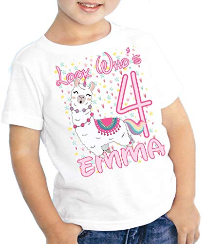 Girls Personalized Birthday T Shirt Unicorn Llama Hearts Name Age Look Whos Kids Youth Tee Custom Cute #TOP28