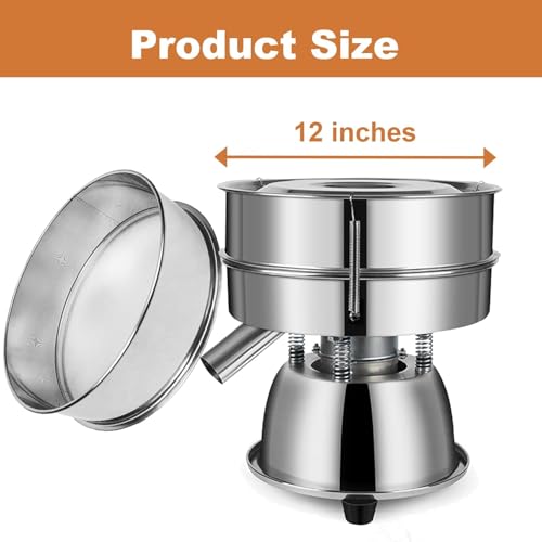 Image of Automatic Sieve Shaker Machine, 110V Stainless Steel Vibrating Sifter with 10 & 60 Mesh Screens for Flour & Powders