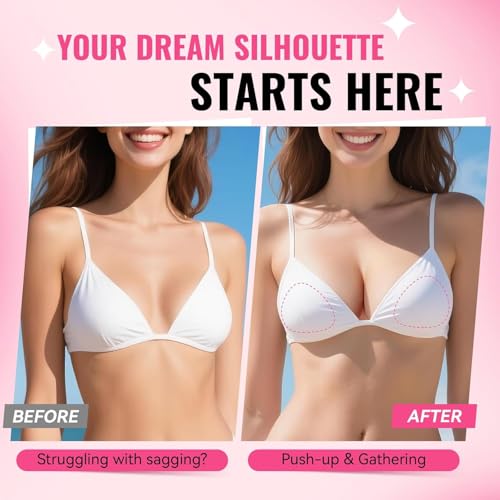 Image of Double Sided Sticky Bra Inserts, Invisible Push Up Sticky Bra Pads for Large Breasts, Stick on Bra for Bikini Swimsuits (Medium, Light Beige)