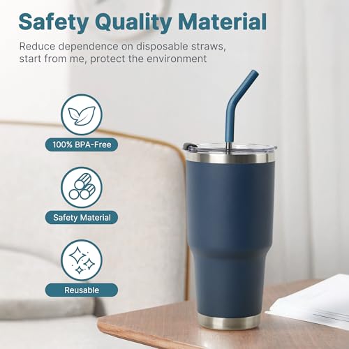 Image of Straw for YETI 30 oz Tumbler, Reusable Metal Straight Straw with Rubber Tip