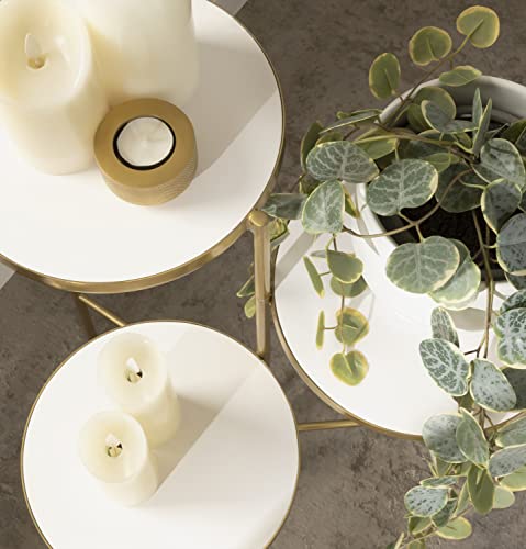 Kate and Laurel Fields Modern Tri Level Plant Stand; White and Gold; 10 x 10 x 30; Decorative Wood and Metal Multi Tiered Planter by Kate and Laurel - Image 2