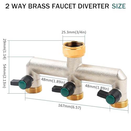 HOIIME 3 Way Brass Tap Splitter, 3/4" Tap Adapter for Home Garden Outdoor Kitchen, 1 - Image 3