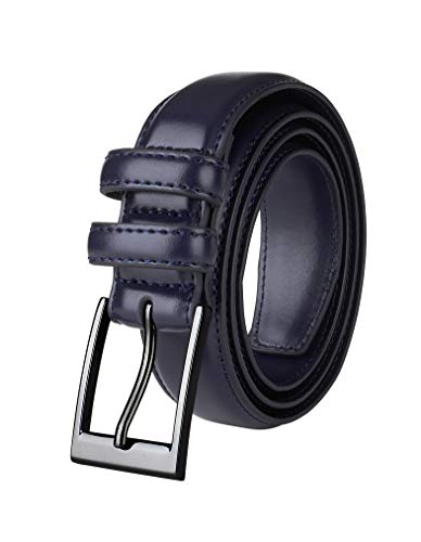 Sportoli Men's Classic Stitched Genuine Leather Uniform Dress Buckle Belt - Navy - Size 40 (Waist 38)