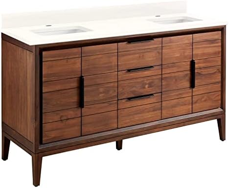 Signature Hardware 459319 Aliso 60" Free Standing Double Vanity Cabinet Set with Wood Cabinet, Vanity Top and Rectangular Undermount Sinks - Single Faucet Hole