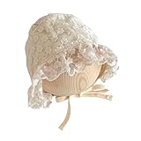HOOLCHEAN Baby Girls Lace Cotton Bonnet Retro Style Embroidery, Smaller Flower, 0-12M