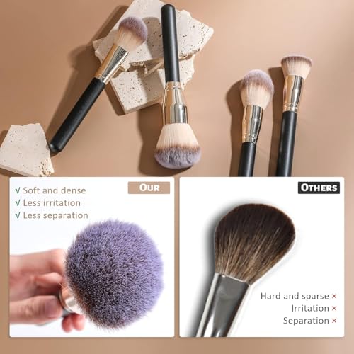 Image of BS-MALL Soft Professional Makeup Brush Set - 4 Pcs Travel-friendly Brushes Including Foundation Brush for Liquid Makeup, Powder Brush & Blush Brush,Daily use (Black Silver)