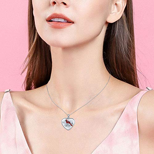 Justkidstoy Cardinal Locket Necklace That Holds Pictures 925 Sterling Silver Red Bird Photo Heart Locket Necklace Jewelry Memorial Gifts For Women Birthday #TOP3