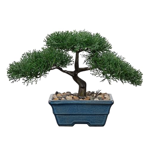 Artificial Bonsai Tree Juniper Faux Plants Indoor Fake Plants Decor with Blue Ceramic Pots for Home Table Office Desk Bathroom Shelf Bedroom Living Room Farmhouse Decorations-Pine