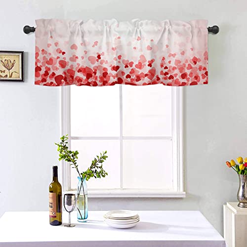 Shaptoy Valentines Day Curtains Kitchen Window Valance Pink Love Heart Rod Pocket Valances Windows Treatments 1 Panel Short Curtain 54X18 Inch For Bedroom Bathroom Living Room Decor #TOP1