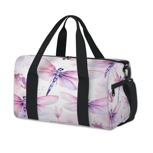 Watercolor Dragonfly Sports Duffle Bag for Women Men Waterproof Overnight Weekender Bag with Adjustable Strap Travel Tote Bags for Beach Yoga Work Dance Swim