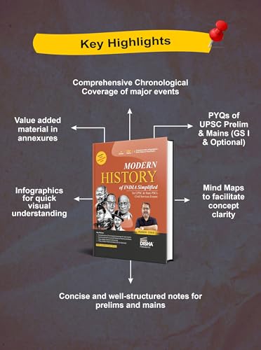 Image of Disha Modern History of India Simplified by Avadh Ojha for UPSC & State PSC Civil Services Exams | 4 color Book Powered with Infographics, Mindmaps, Pictures & Tables | Includes Post Independent India