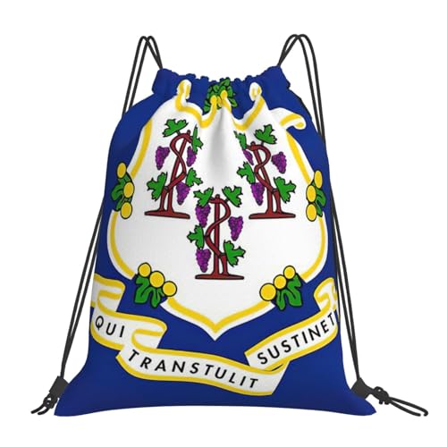 Connecticut State Flag Print Drawstring Bags Gym Bag - Lightweight Foldable - Sports, Travel, Yoga, Beach, Hiking, Picnics, Outdoor