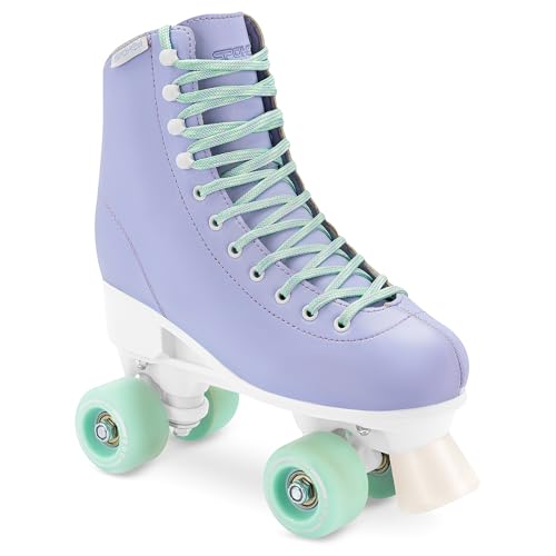 Damen Klassische Retro Rollschuhe | Verstellbare Größe | ABEC7 Kugellager | Lila Türkis Mädchen Classic Roller Skates Inliner Inlineskates | SPOKEY Queenie (39-42)