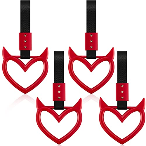 Image of 4 Pieces Heart Handle Keychains Car Accessory Heart Hand Strap Drift Charm for Car Interior Exterior Decoration(Red,Devil)