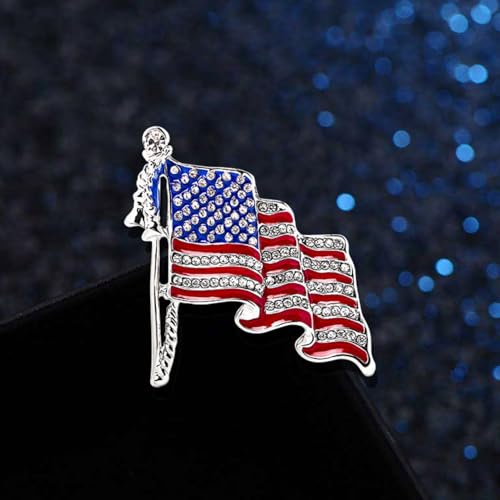 Image of Enamel Brooch Pin For Women Men, Vintage American Flag Crystal Lapel Pin, Christmas Brooch Suit Dress Clips Accessory Gift