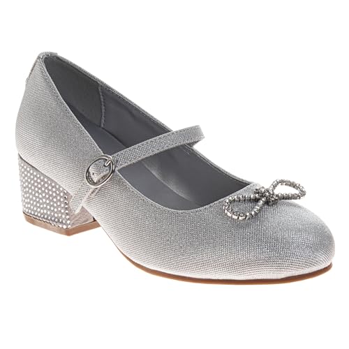Image of Josmo Girls Low Heel Dress Pumps Crystal Strap Formal Wedding Sandals Flower Girl Shoes for Toddler /Little Kid /Big Kid