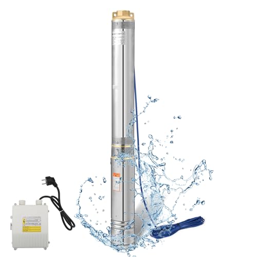 Herrselsam Pompe à puits profonds, 1100W 4000L/h Pompe Submersible en Acier, Pompe à Eau Immergée Compatible Sable avec Câble de Raccordement et Boîte de Commande, 8,1 bar max