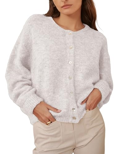 Image of Ynhonra Womens Cardigan Sweater Front Button Loose Y2k Long Sleeve Crewneck | Lightweight Knit Ribbed Hem