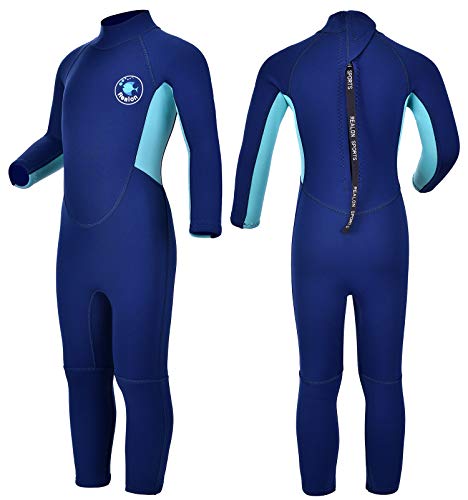 REALON Kids Wetsuit for Boys Girls Toddlers 3mm Full Wet Suits Neoprene Long Sleeve Back Zip 2mm Shorty One Piece Baby Children's and Youth Swimsuits Keep Warm for Swimming Diving Surfing