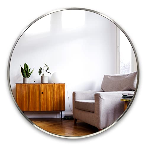 Mirrors and More Round Brushed Nickel Framed Vanity Mirror (30