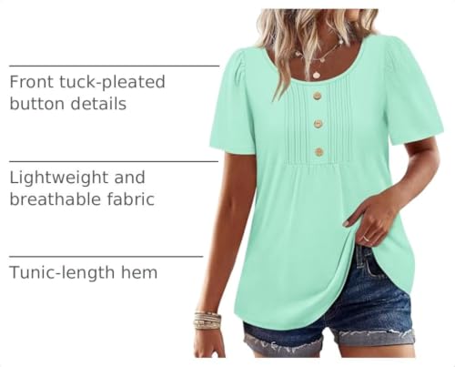 Image of Womens Tops Dressy Casual Blouses Short Sleeve Shirts Plus Size Fashion Clothing Spring Summer Outfits Button Pleated Front