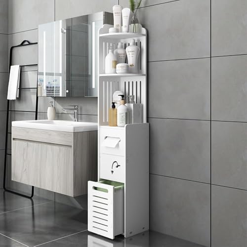 Baño, Home HigTun Organizador de Baño Delgado Blanco, Organizador Pequeño de Baño, Organizador de Baño Estrecho, Armario de Baño Slim