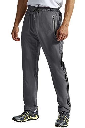 Bgowatu Men's Sweatpants Zipper Pockets Joggers Lightweight Quick Dry Breathable Hiking Pants (Dark Grey Us M) #TOP1