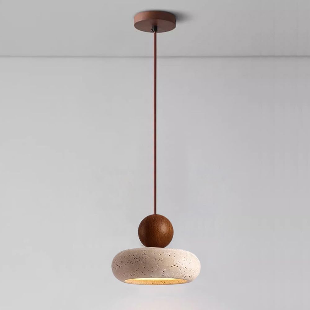 Lámpara colgante de piedra y madera LED de 7W y 3000K iluminación nórdica