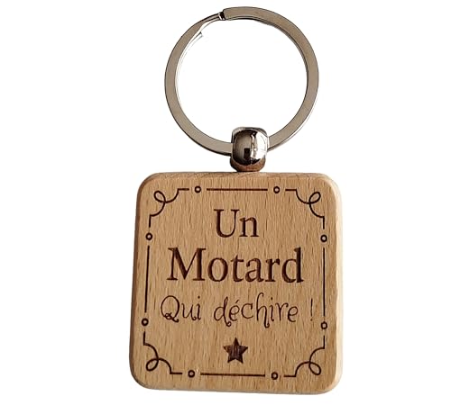 Porte-Clés en Bois Gravé Personnalisé - Idée Cadeau Motard Homme Unique pour Collègue de Travail, Ami, Famille - Porte Clé Motard Personnalisé Idéal...