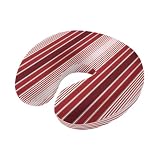 Red Vertical Striped Travel Neck Pillow Memory Foam,Hand Neck Support Airplane Pillow for Traveling Bed Car Office Home,Farmhouse Minimalist Abstract Lines Flight Pillows with Removable Cover