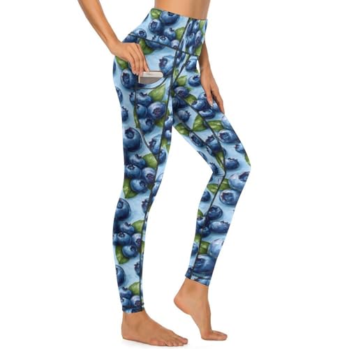 Pantalon de yoga taille haute avec poches legging imprimé bleu