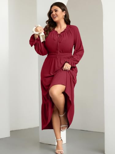 Rwj Women's Long Sleeve A Line Maxi Cocktail Dress Plus Size Burgundy Xl #TOP21