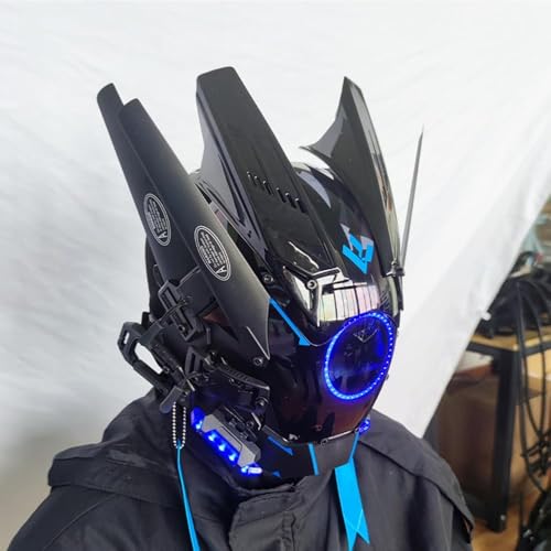 Masque LED Cyberpunk bleu techwear accessoire cosplay - 4