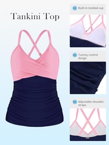 Image of RELELCIGA Women's Tankini Top V Neck Ruched Tummy Control Bathing Suit Top