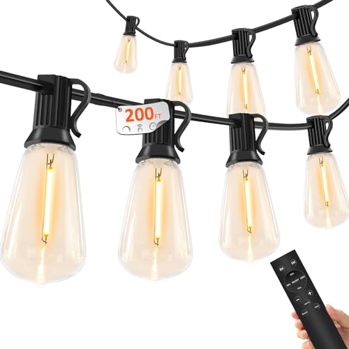 YOYONACY 200FT Outdoor Lights for Patio – Dimmable String Lights for Outside with Remote – LED Hanging Lihgts Waterproof Shatterproof ST38 Edison Bulbs for Backyard Cafe Bistro Porch Christmas Party