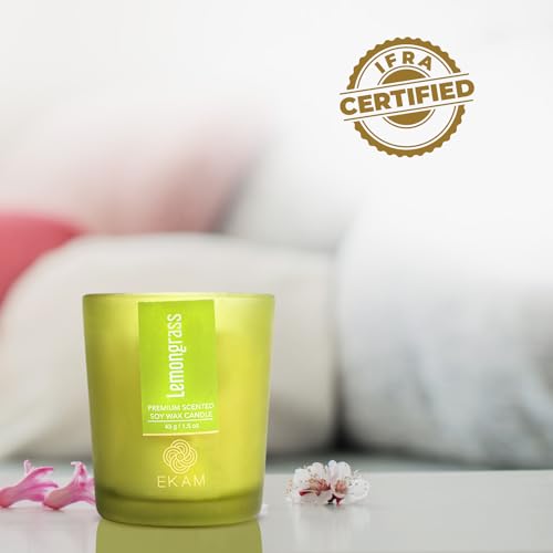 Image of EKAM Lemongrass Votive Soy Wax Scented Candle, 40 Grams, 10 Hours Burn Time| Long Lasting Premium Candles | Ideal for Home Decor | Gifting & Aromatherapy