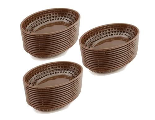 Soro Essentials- 9-3/8” x 6” Oval Fast Food Basket Brown Color Plastic Set of 36 - Reusable Restaurant Serving Fast Food Basket Bread Fry Baskets Serving Tray for Chicken Burgers Sandwiches Fries