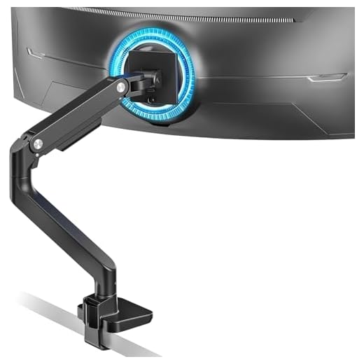ARES WING Ultrawide Monitor Arm for 17 to 49 Inch Heavy Duty Curved Screen, Holds 44 Lbs, Adjustable Gas Spring Monitor Arm Desk Mount with C Clamp, Grommet Base, 75/100 Vesa Mount, Black