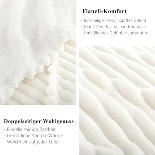 RUIKASI Sherpa Decke Warme Kuscheldecke Flauschige 230x270 cm Weiß – Ansicht 6