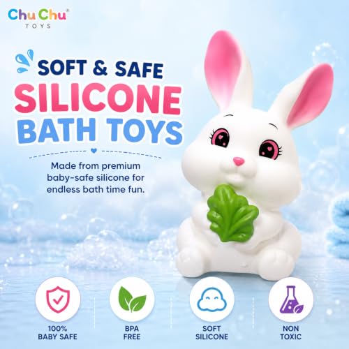 Image of Prime Brands Chu Chu Toys Silicone Baby Bath Toys for Kids | Soft Squeeze Animal Bath Toys | BPA Free, Safe & Non-Toxic | Water Play, Sensory Toy for Babies, Toddlers & Kids (6 Pcs)