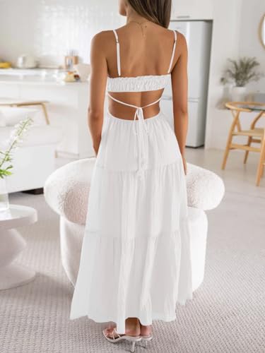Fisoew Women's Spaghetti Strap Maxi Dress Summer Sleeveless Side Cut Out Dress Casual Boho Backless Flowy Long Dresses3