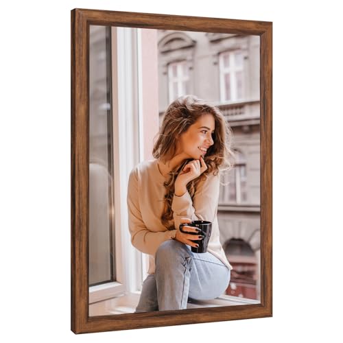 22x30 Wood Frame Brown Rustic Natural Wooden 30x22in Poster Picture Frame Distressed 22 x 30inch Woodgrain Gallery Photo Frame with HD Plexiglass Horizontal Vertical Wall Mounting Display 1pcs