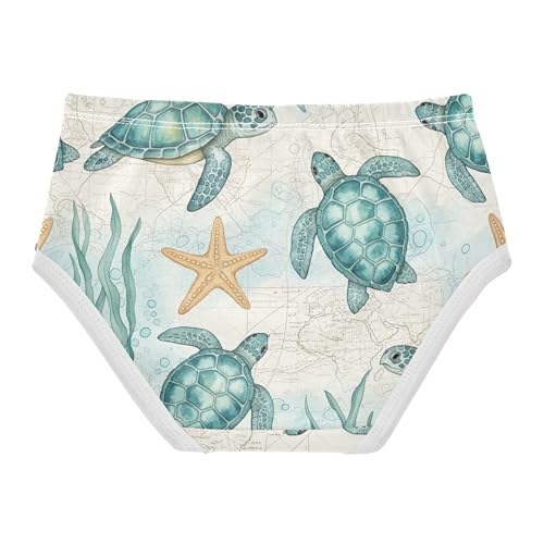 Vintage Sea Turtles Starfish Prints Panties for Girl Toddler Girls Underwear Cotton Personalized Kids Briefs Undies 2t2